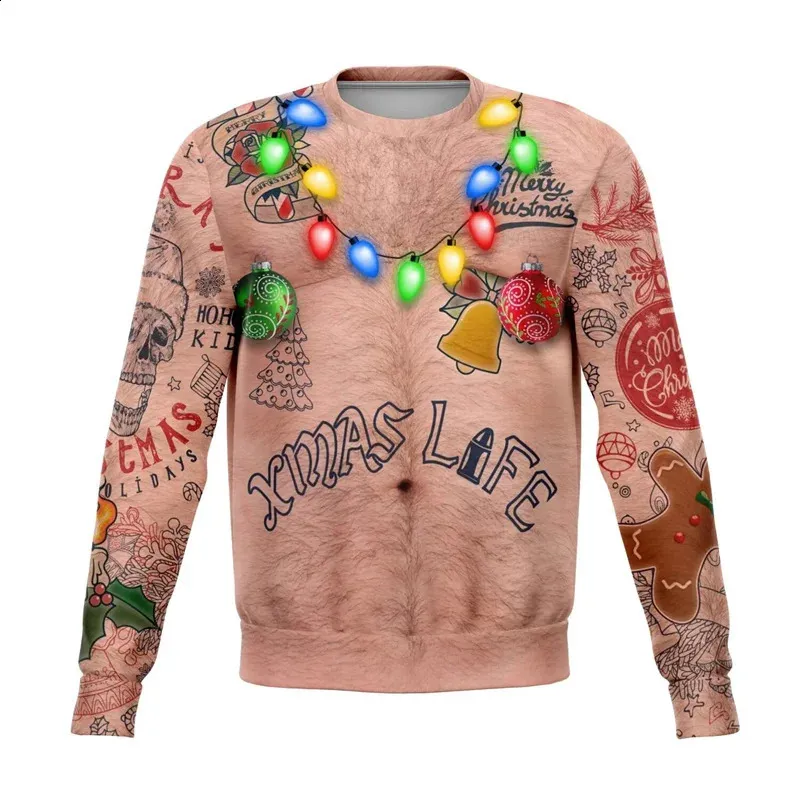 Pull Moche De Noël Femme-Homme 3D Imprimé Manches Longues - Rouge