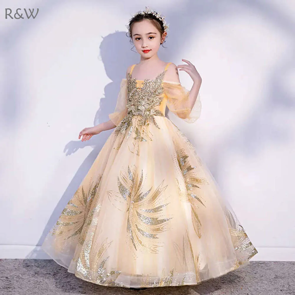 Elegant Gold Sequin Long Dress for Girls: Lace Appliqued, Ruffled Formal  Gown - Shop Now! from Dhgate Flower Girls' Dresses - price 211.04