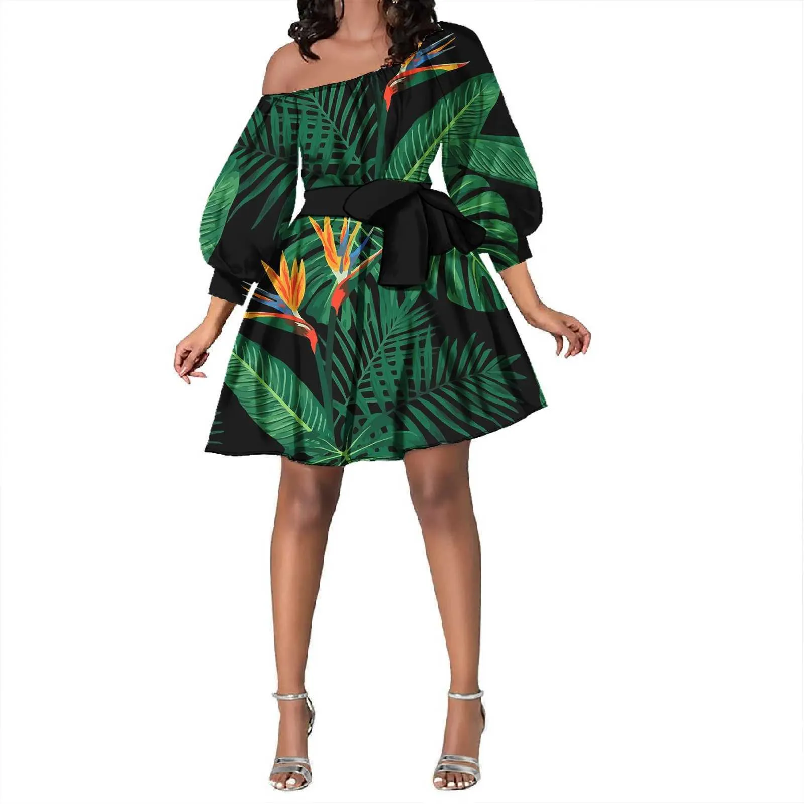 green emerald velvet dress White Long Ruffled Hawaiian Muumuu Hibiscus Leis White / 2XL main image 0