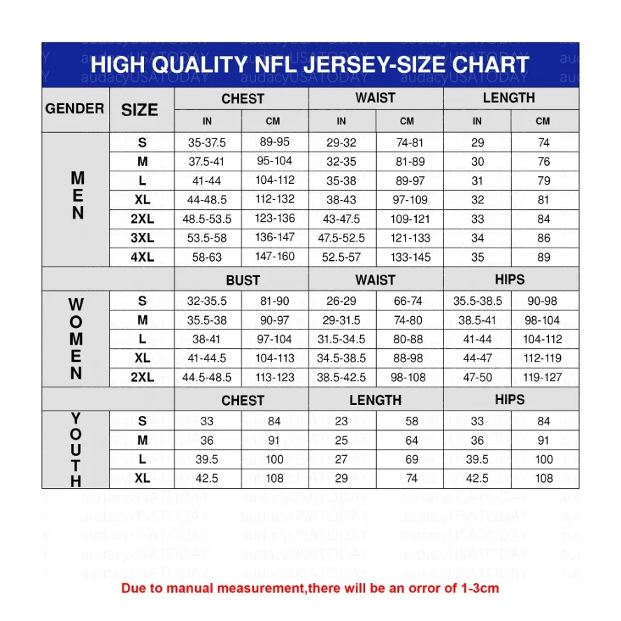 Official nfl jersey size chart hotsell