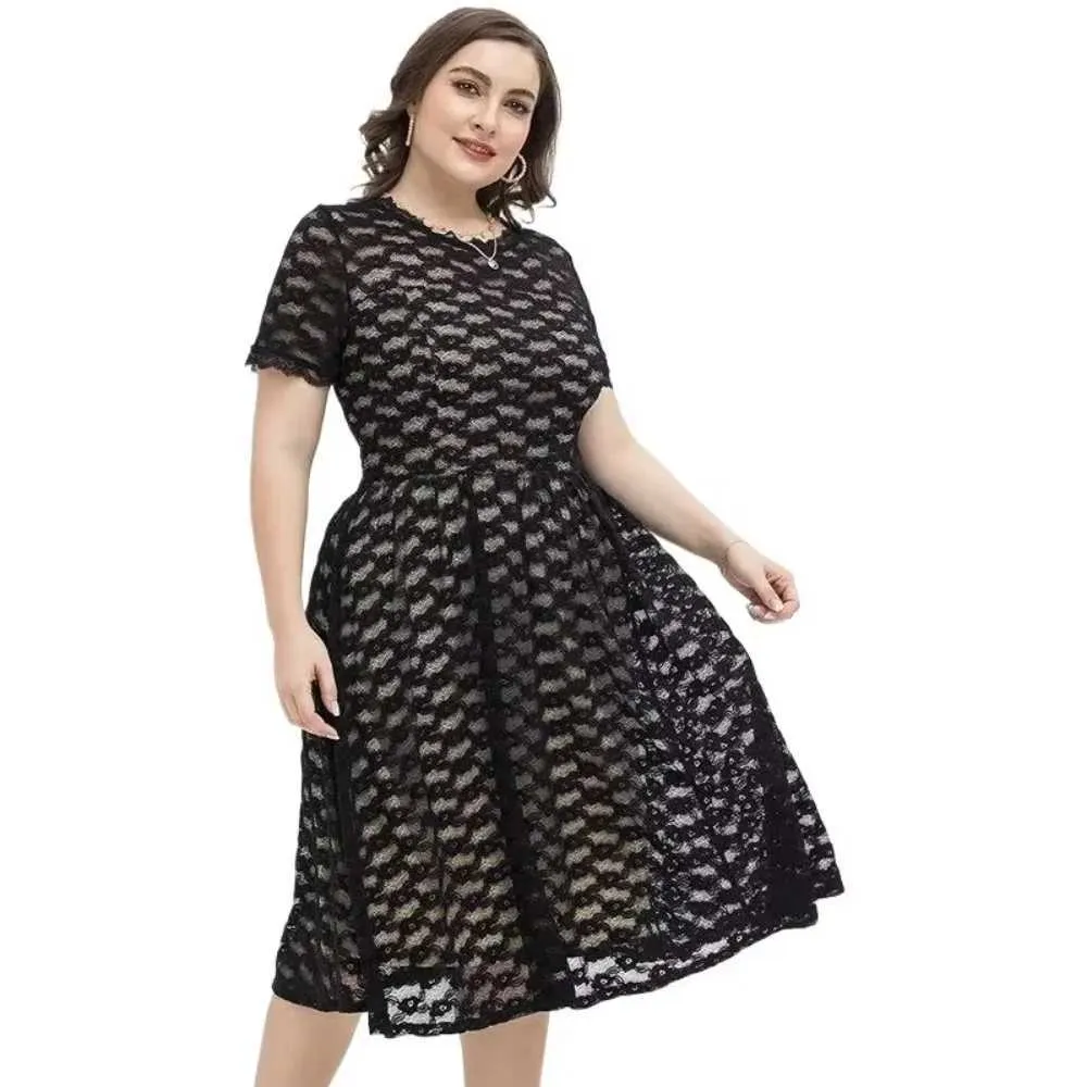 Elegant Lace Short Sleeve Plus Size Black dress for Plus Size Women - Slim Fit and Sexy - Perfect for Sisters (M240924) Elegant Lace Short Sleeve Plus Size Black dress for Plus Size Women - Slim Fit and Sexy - Perfect for Sisters (M240924)