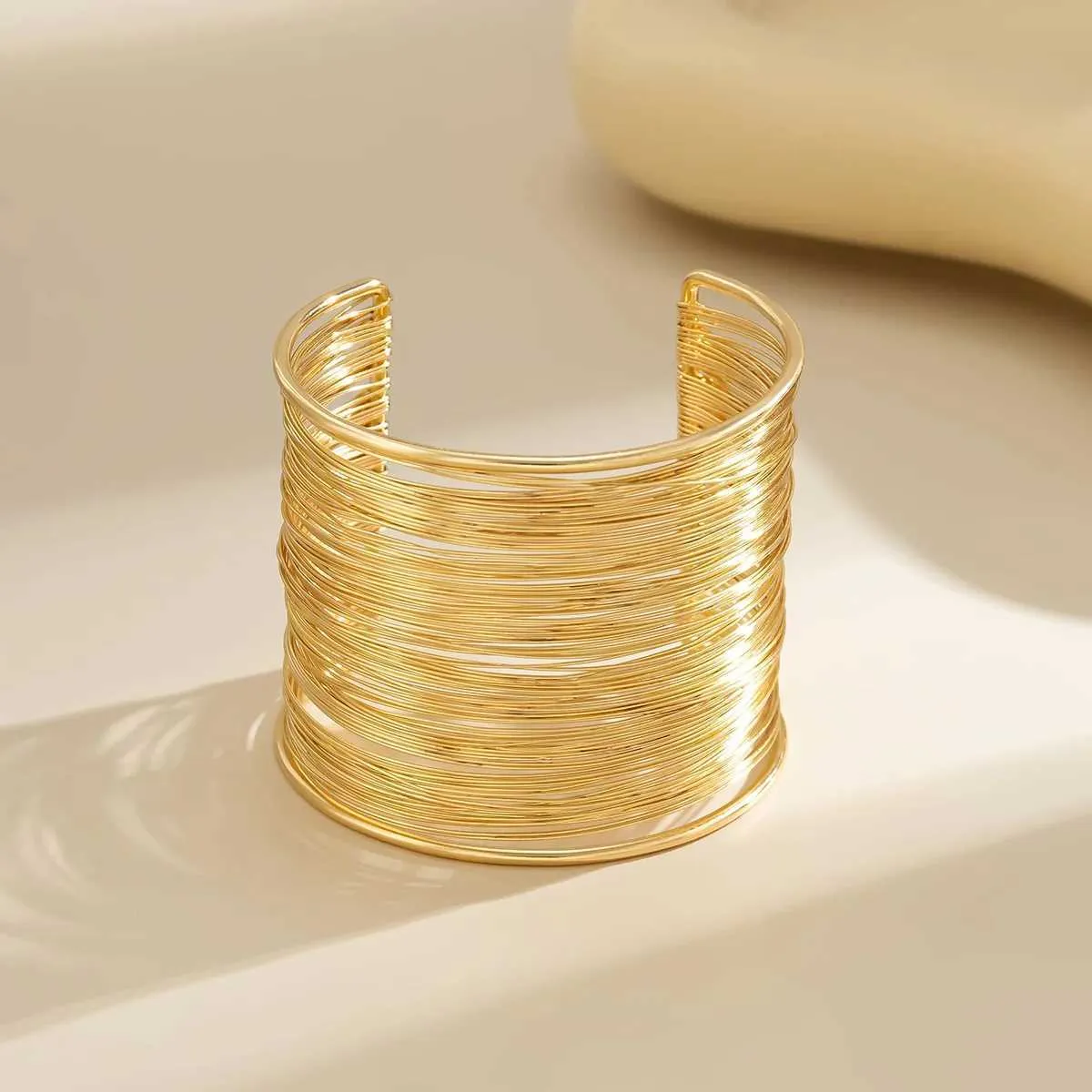 DHgate.com:Womens Multilayer Open Cuff Bracelet - Gold Metal