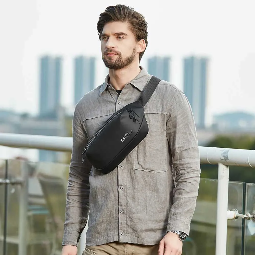 W WINTMING Sling Bag For Men Chest Bag With Bottle Pocket Crossbody Backpack Small Shoulder Bag For Casual Travel Hiking (Black