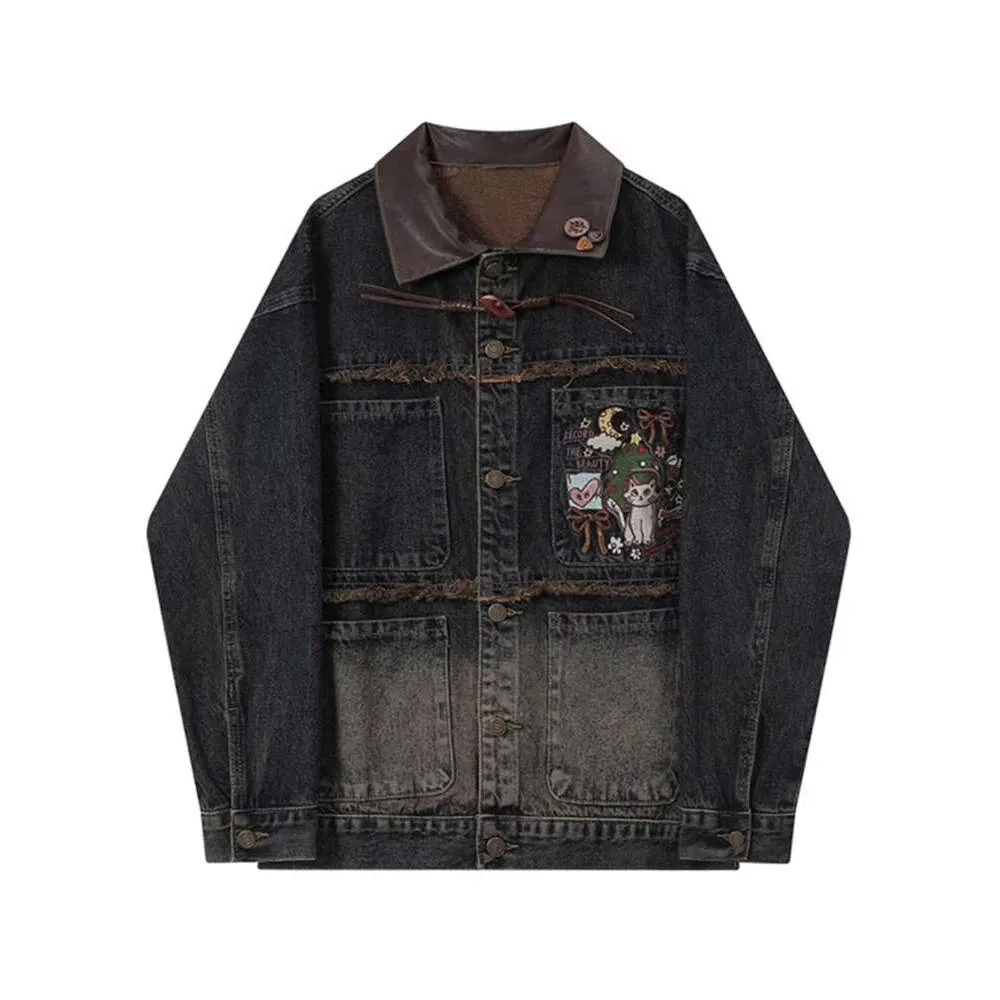 Y2K Blue Denim Jacket ECKO RED 2000's Blue Denim Patchwork