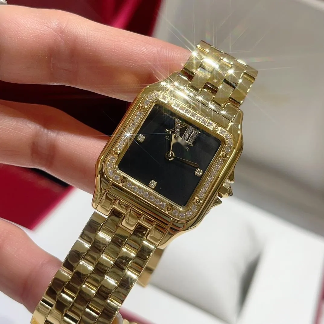 Panthere womens rectangular stainless steel watch with 