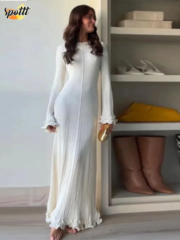 solid maxi club dress Club Clothes Women: Elegant Maxi Dress with Flared Sleeves & Lace Hem