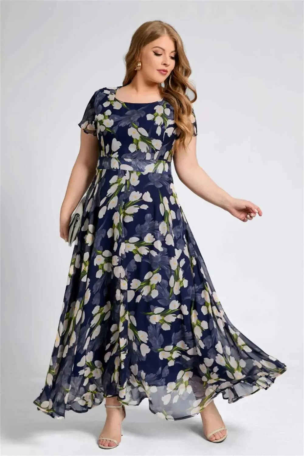 sachin and babi light blue dress Unique Vintage Plus Size White & Red Rose Dahlia Swing Dress