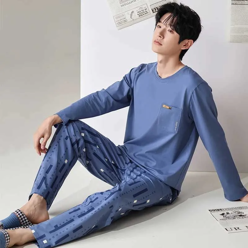 MoFiz Men's Pajama Set Long Sleeve Crew Neck Shirts & Bottom