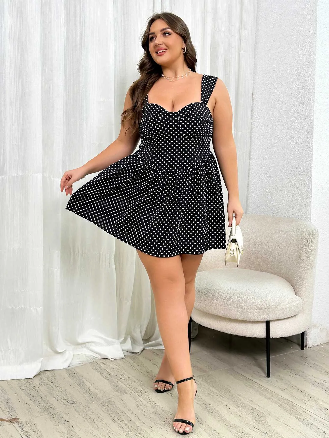 plus size black and white polka dot dress Red Plaid Dress with Black Leather Jacket