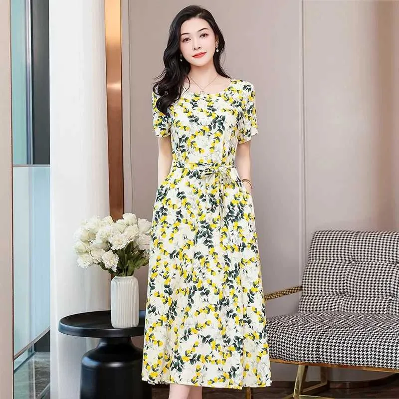 Summer Elegant Boho Dresses for Women Floor-Length Short Sleeve Chiffon  Dress with Belt from Dhgate Basic & Casual Dresses - price 25.43