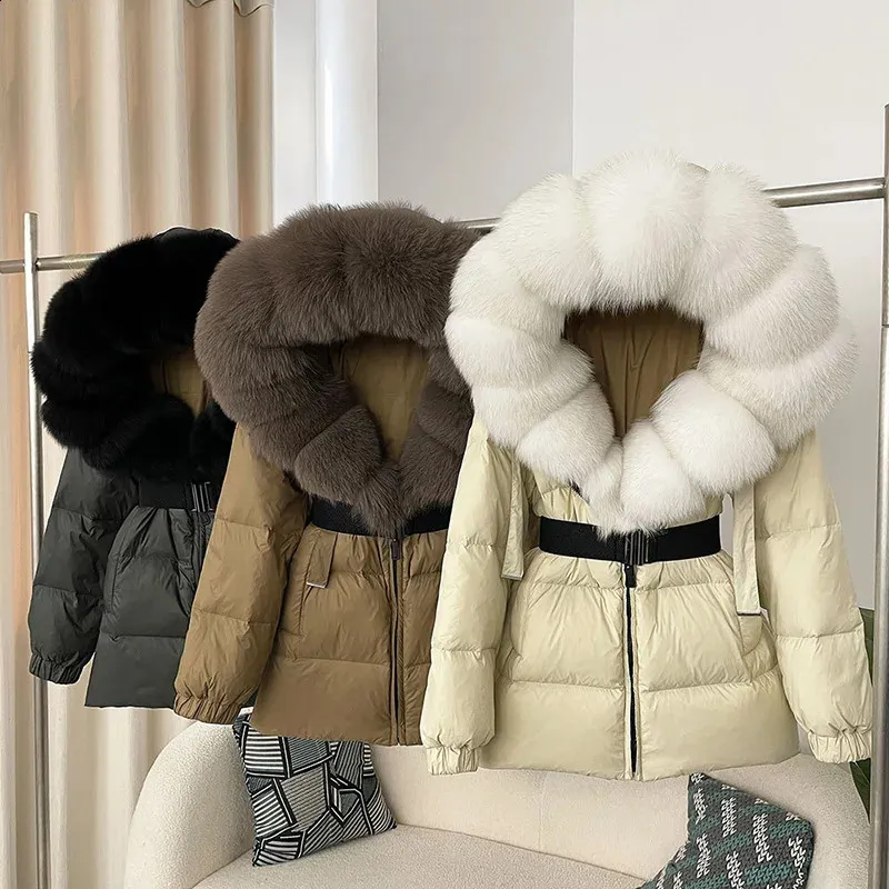 Winter Womens Real Fox Fur Collar Down Jacket Short From