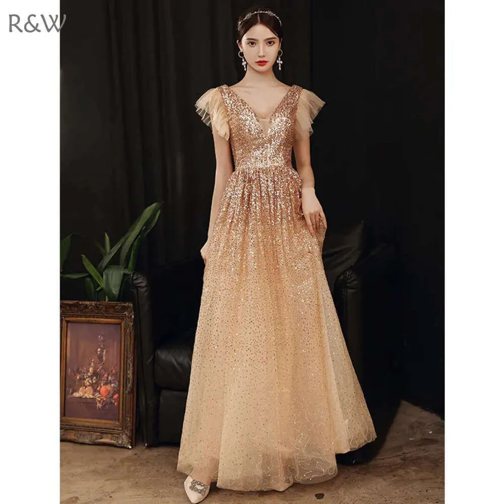 Gold Arabic Tulle evening dress with Lace Applique, Ruched Sweep Train, and Sequined Prom Gown for Women's Formal Party Wear