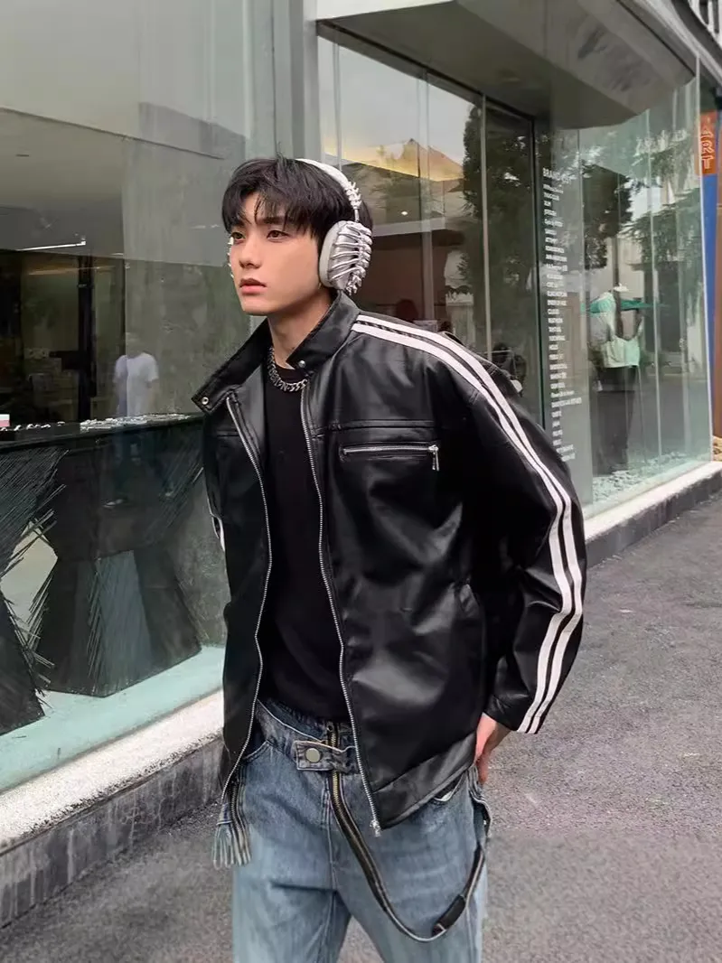 Save Big on Bulk Leather Jackets Style For Men Trendy Men's Brown Leather  Jacket With White Stripes Edgy Style, Unisex Design Best Deals on DHgate