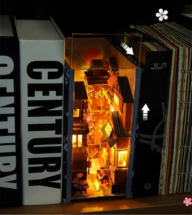 Japanese Retro DIY Wooden Book Nook Shelf Insert Miniature