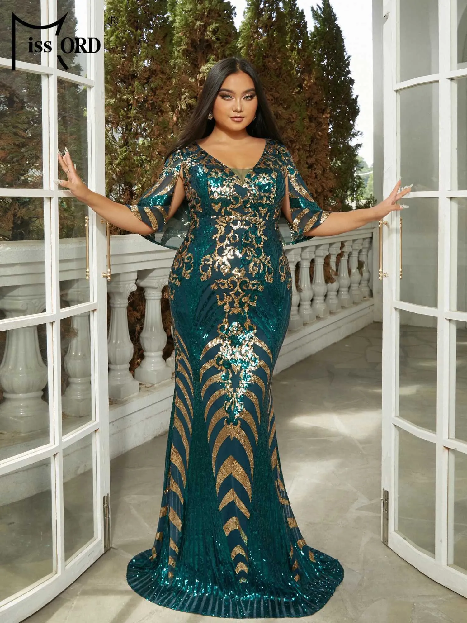 Green Sequin Plus Size Dress: Elegant V Neck Mermaid... From  Jichang_store1, $35.46 | DHgate.Com