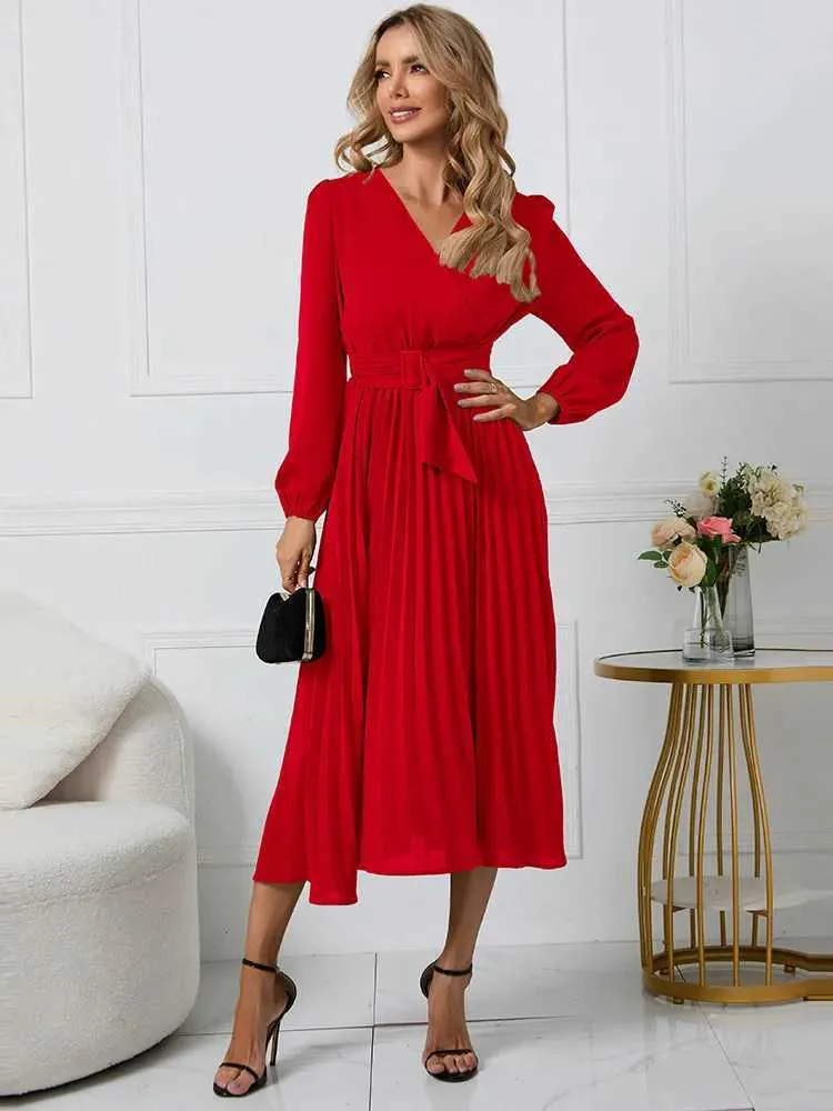 strapless open back dress Women's Elegant V-Neck High Waisted Tie Loose Long Split Maxi Dress –  Anna-Kaci main image 1