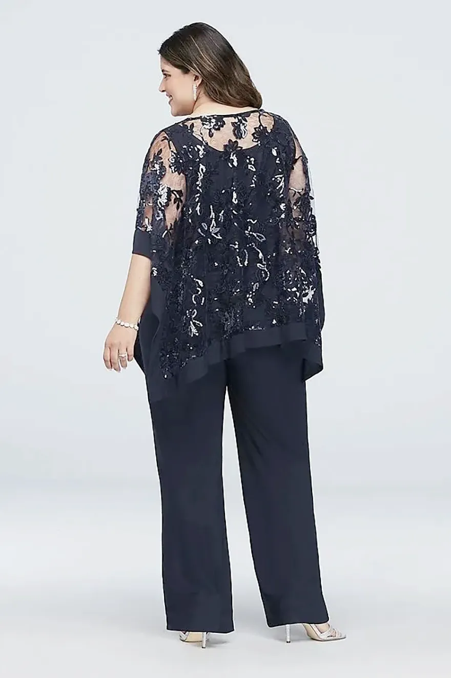 Sequined Navy Blue Plus Size Mother Of The Mother Of Bride Pantsuits With Wrap Three Piece Chiffon Wedding Guest Dress For Mothers Of Groom From Verycute 60.08 DHgate.Com