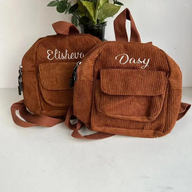 Custom small Corduroy Brown Backpack Personalized Vintage Brown Small Corduroy Backpack  main image 2