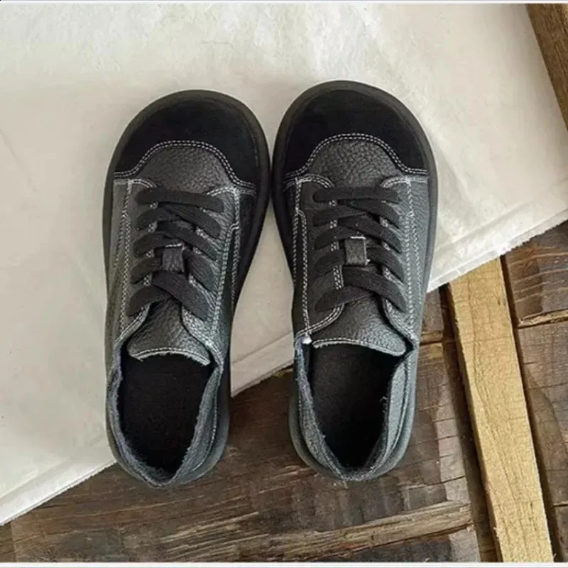 Schnürschuhe mit niedrigem Absatz, weicher Sohle, runder Zehenpartie, vulkanisiertem PU-Material für atmungsaktiven Tragekomfort, Damen-Sneaker 240921_voghion.com