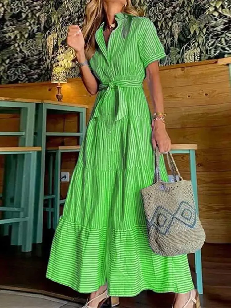 Vonda Bohemian Stripe Stripe Maxi Dress for Plus Size Women - 5XL