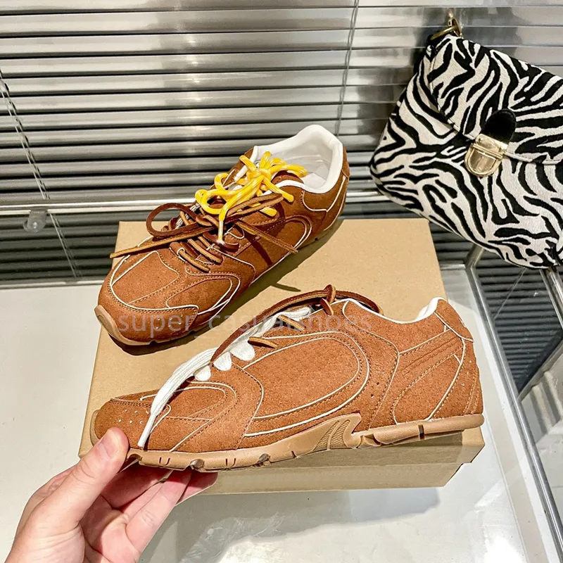 Designer Shoes Vintage Suede Brown Mesh Sneakers Lace Up Low  display picture 1