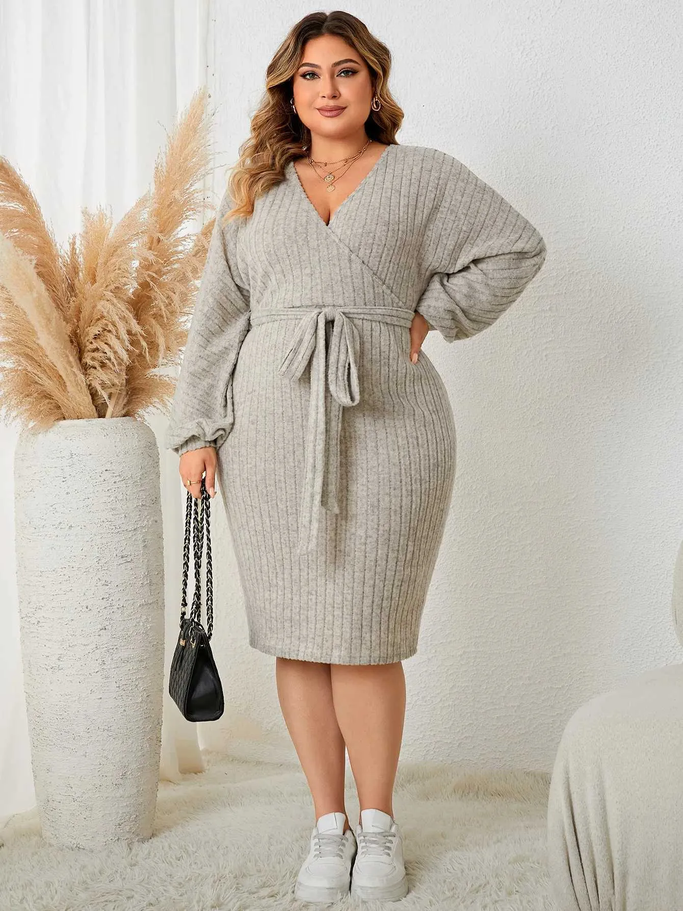 slim fit dress slacks Short Sleeve Rib Flare Sweater Dress – Elie Tahari main image 0