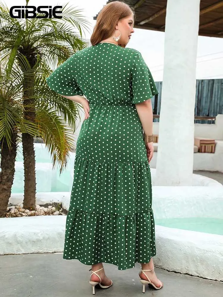 long green polka dot dress Green 1940s Back Hollow-Out Polka Dots Dress main image 1