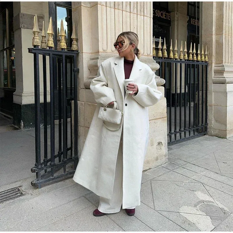 Women's Asymmetric Length Woolen Lapel Long Sleeve Overcoat One