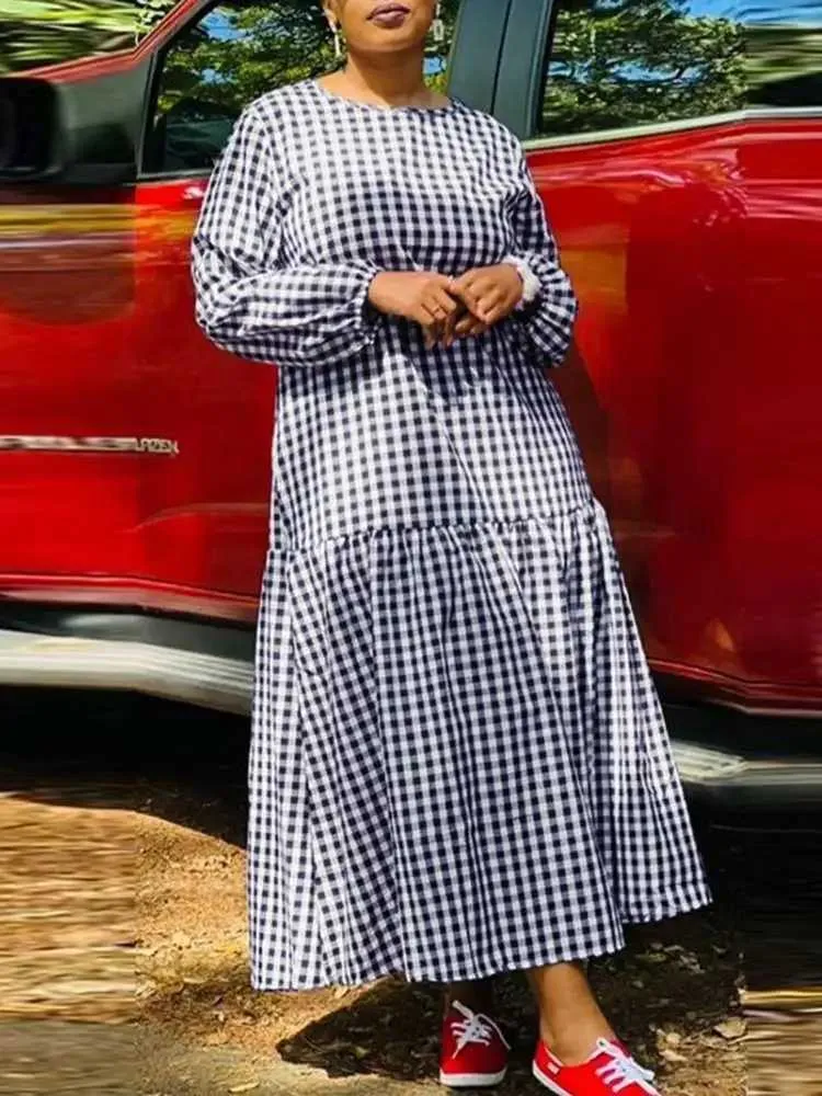 chinese dress ladies Vivid Plaid Maxi