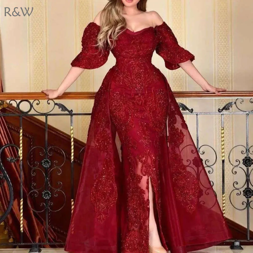 R&W 2019 Vintage Sheer Long Sleeves Prom Dresses High Neck Mermaid