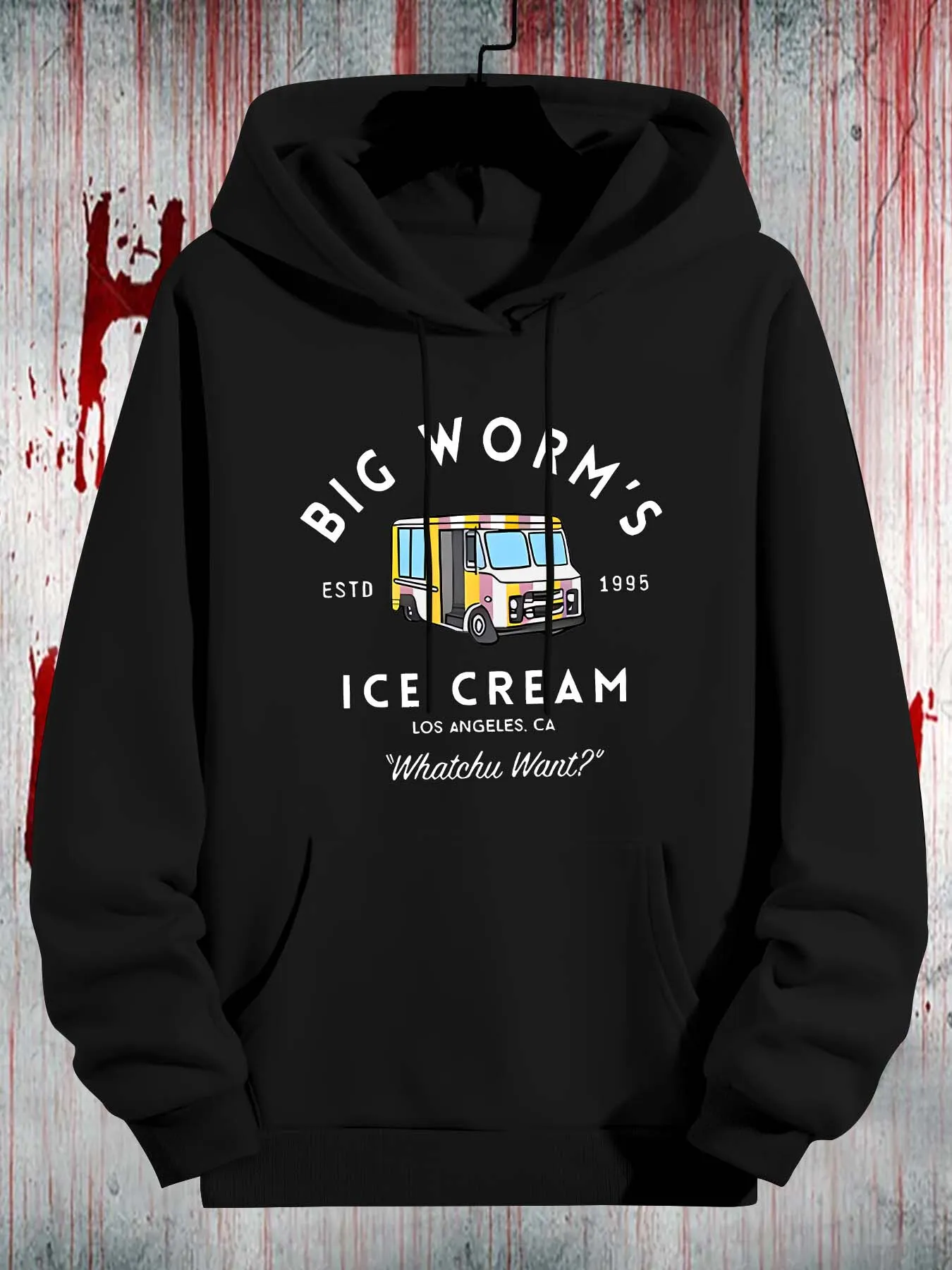 Mens Big Worms Ice Cream Graphic Borg Hoodie With Kangaroo