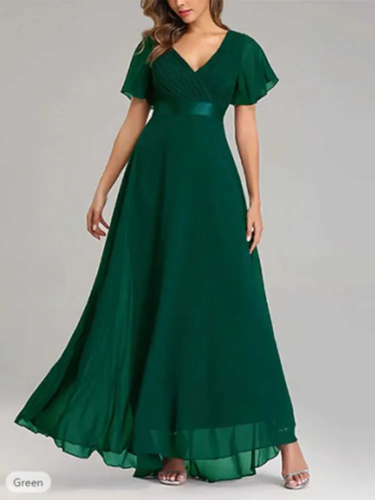 sachin and babi light blue dress Green Chiffon V Neck Floor Length Dress With Flare... From Jichang_store1,  $19.65