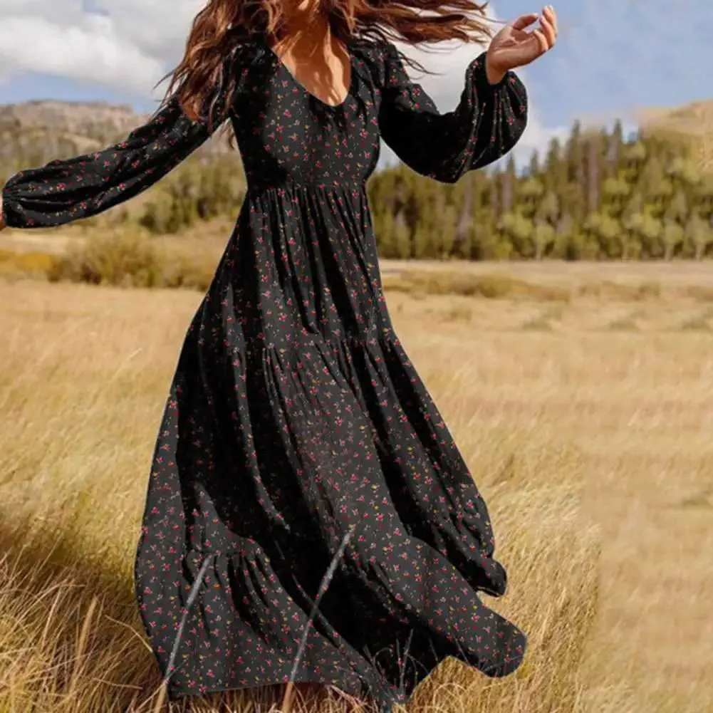 chinese dress ladies Provence Bloom Long Sleeve Maxi Dress Floral Blue main image 0