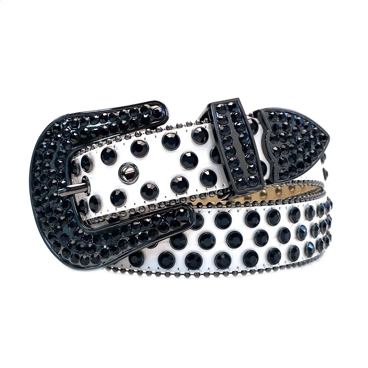 Rhinestone Grommet Punk Y2K Western Cowgirl Belt for Jeans Dress Punk Rhinestone White Belt female male fashion western jeans  main image 2