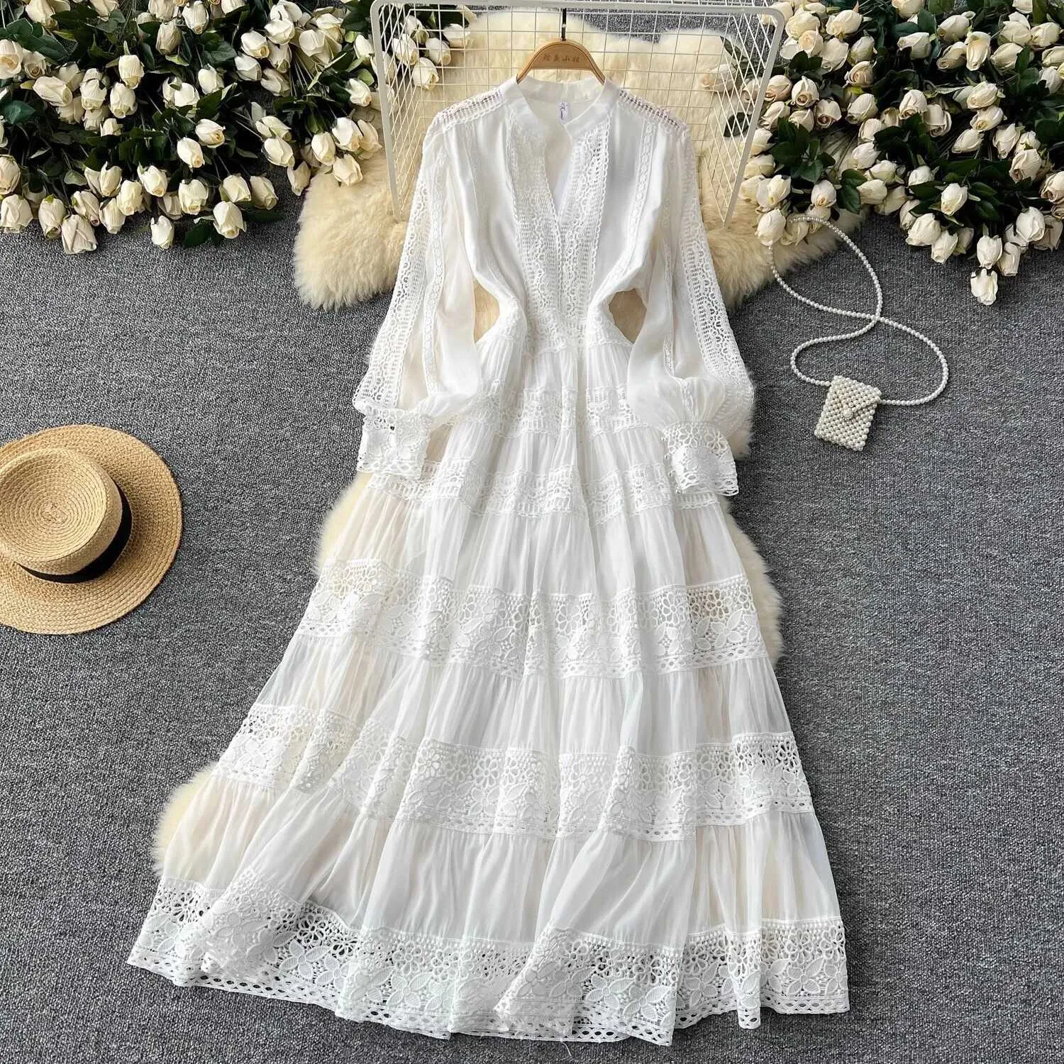 Runway Womens White Embroidered Lace Long Dress Elegant Evening Party Gown  Autumn Fashion From Katcho, $13.46 | DHgate.Com