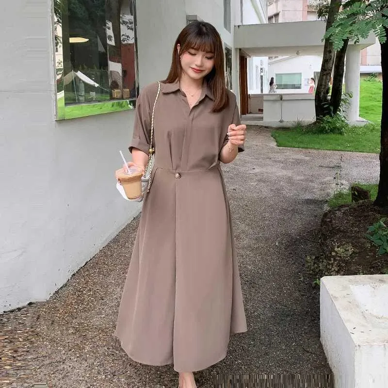 Summer Chubby M Crib Cover A-Line Short Sleeve Midi Dress in Plus Size