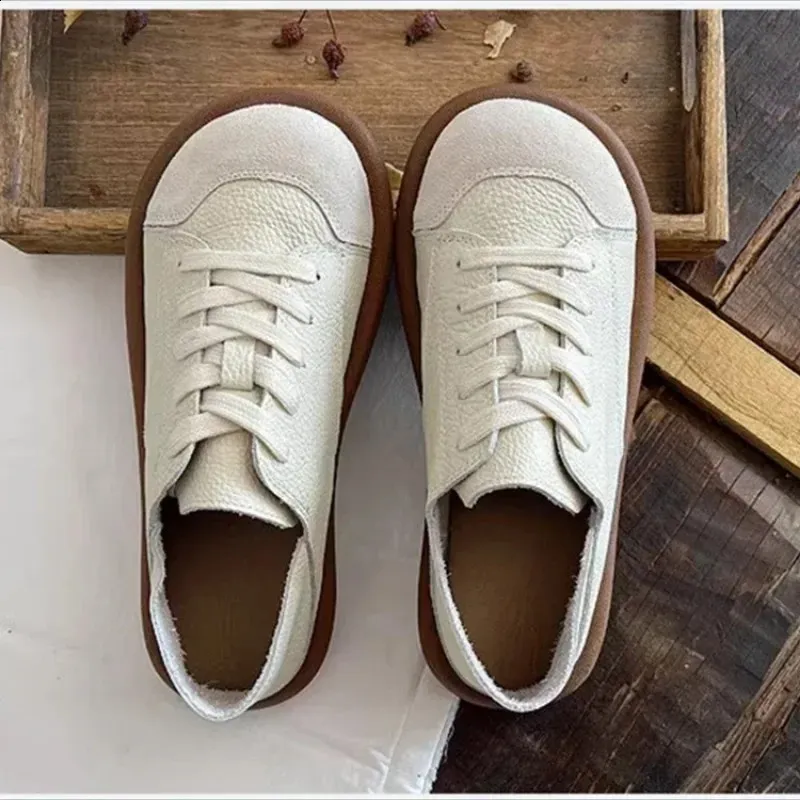Schnürschuhe mit niedrigem Absatz, weicher Sohle, runder Zehenpartie, vulkanisiertem PU-Material für atmungsaktiven Tragekomfort, Damen-Sneaker 240921_voghion.com