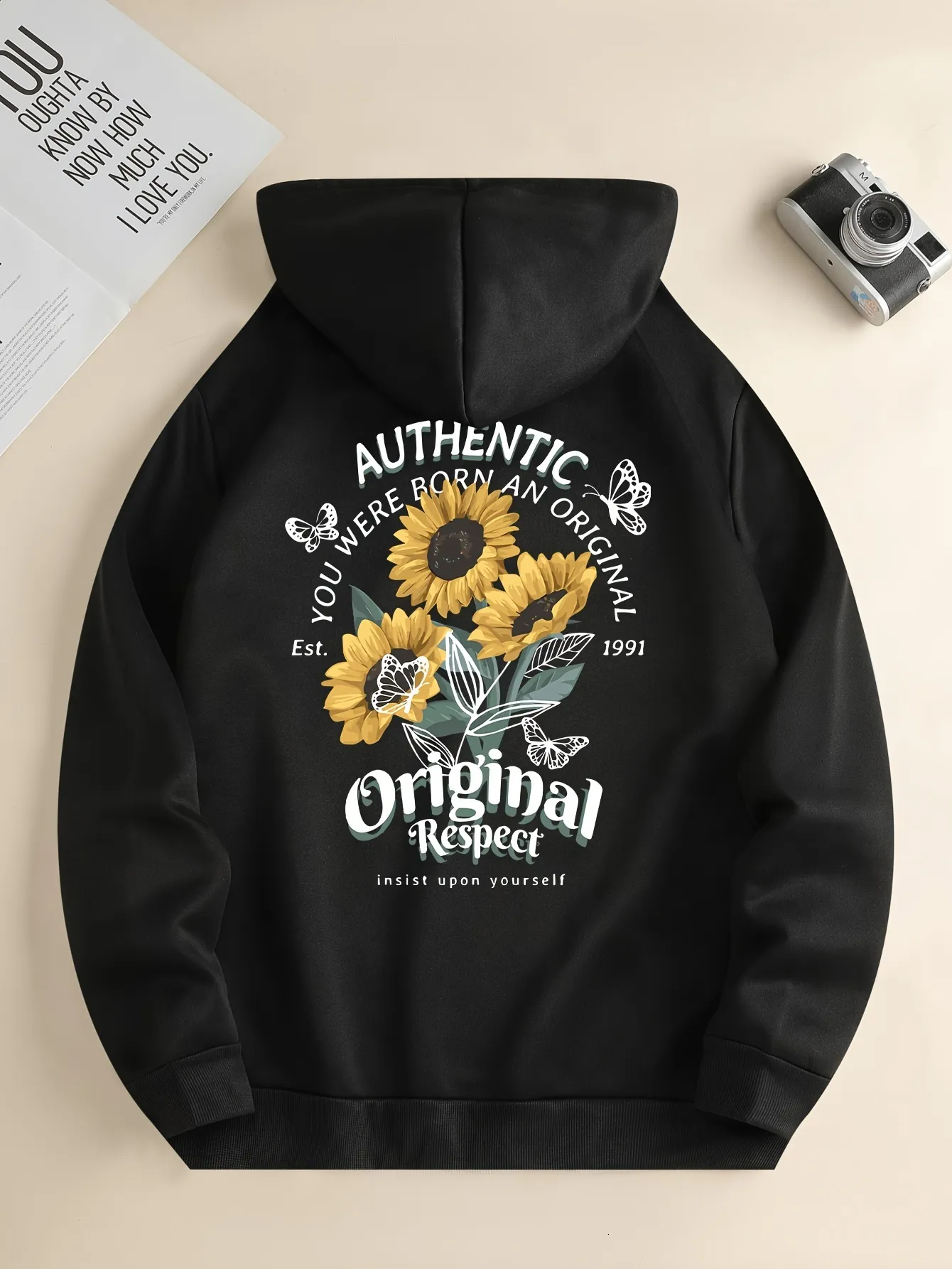 Men s Sunflower Print Hoodie Comfy Breathable Slightly Stretch Casual Sweatshirt