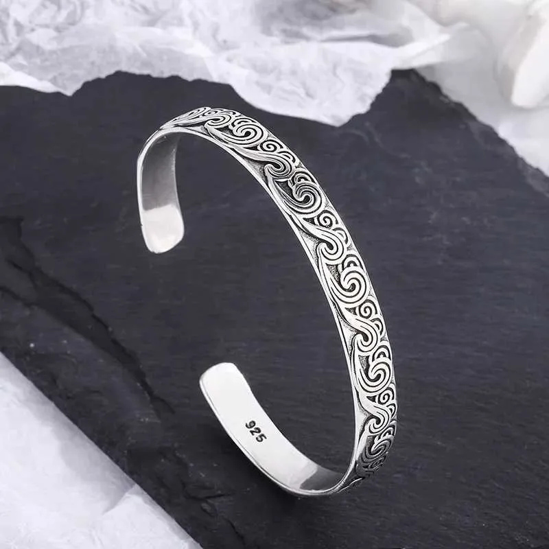 925 Sterling Silver Bangles, Retro Wave Design Bangle, Sweet
