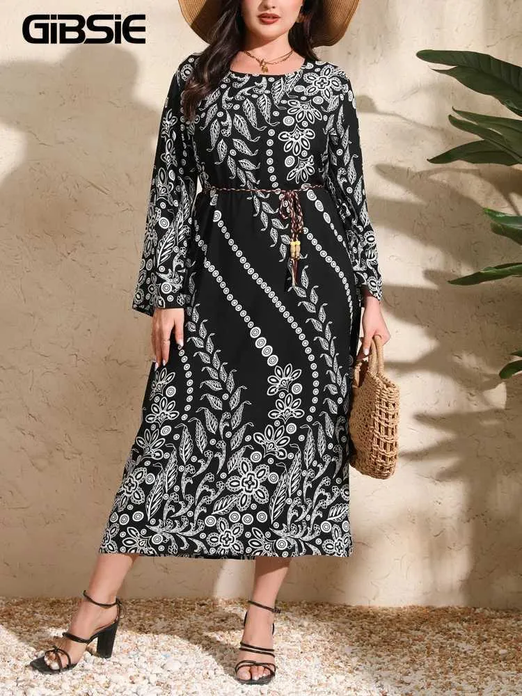 sachin and babi light blue dress GIBSIE Plus Size Ethnic Print Long Sleeve Black Dress