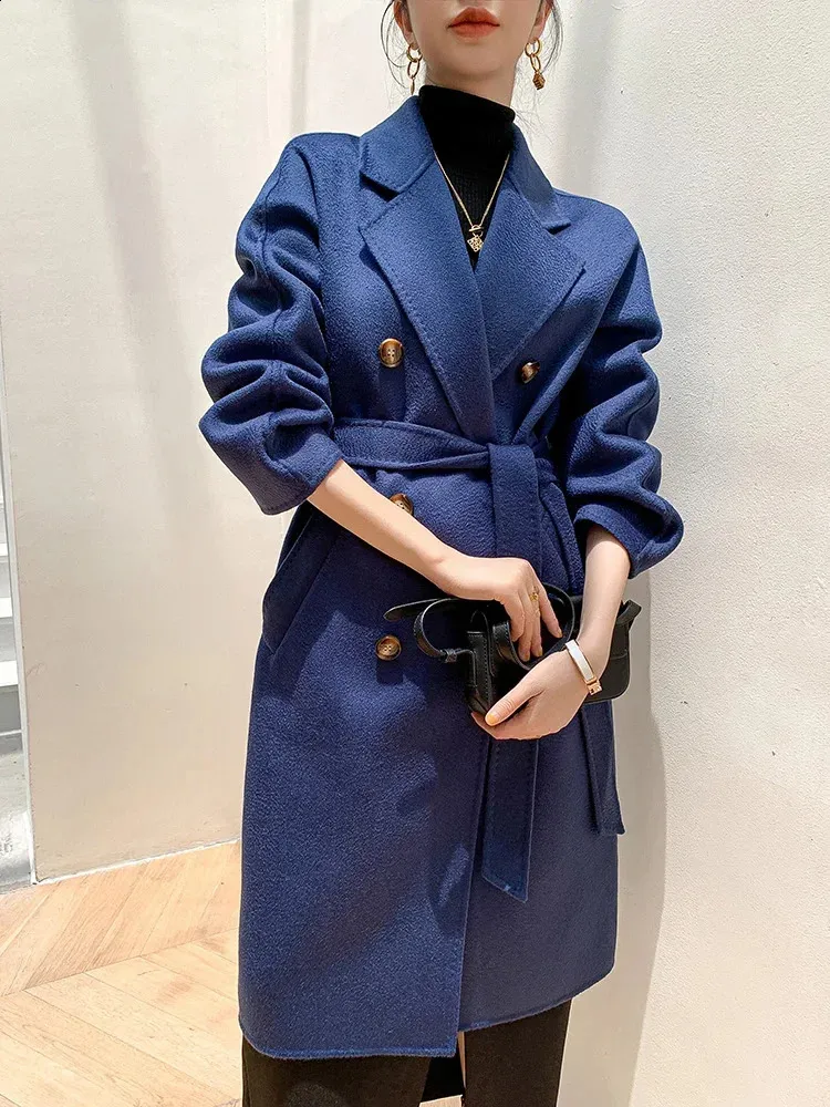 Manteau Bleu En Cachemire Et Laine - Taille 46 - Neuf Sans étiquette - Style Pardessus Homme