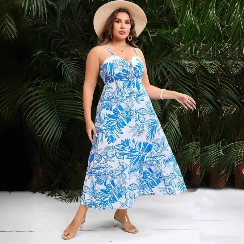 ネットオフ 送料得店 beach Sleeveless Printed Size Plus dress Elegant - women for Clothing