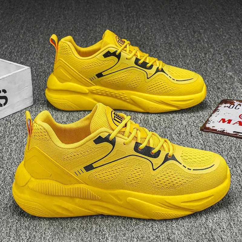 Men\'s Yellow Chunky Sneakers Size 47 Blade Sole Running Weight Lifting Designer Men Casual Sneakers Trending Yellow Men Lace Up  main image 2