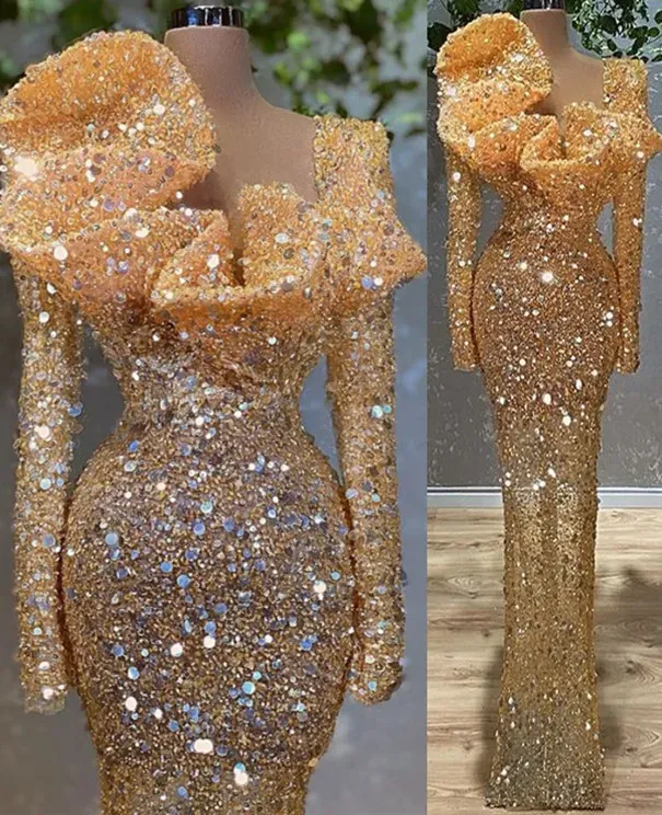 gold sequin dress fabric Thalia Dress – Retrofete main image 1