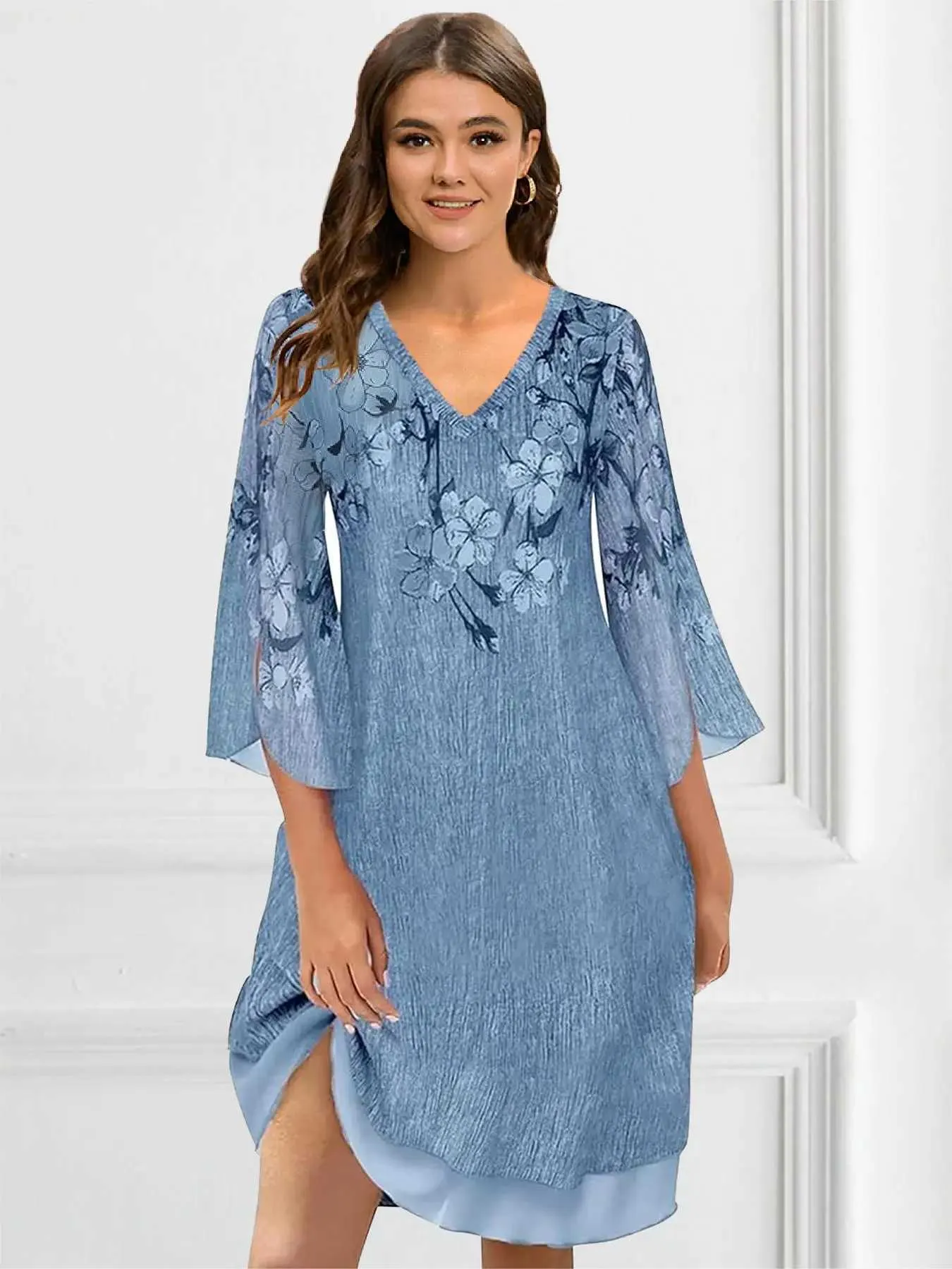 Plus Size Floral Print Chiffon Dress V Neck Three Quarter Sleeve Double Layer Mini Dress from Dhgate Plus size Dresses - price 28.0 Plus Size Floral Print Chiffon Dress V Neck Three Quarter Sleeve Double Layer Mini Dress from Dhgate Plus size Dresses - price 28.0