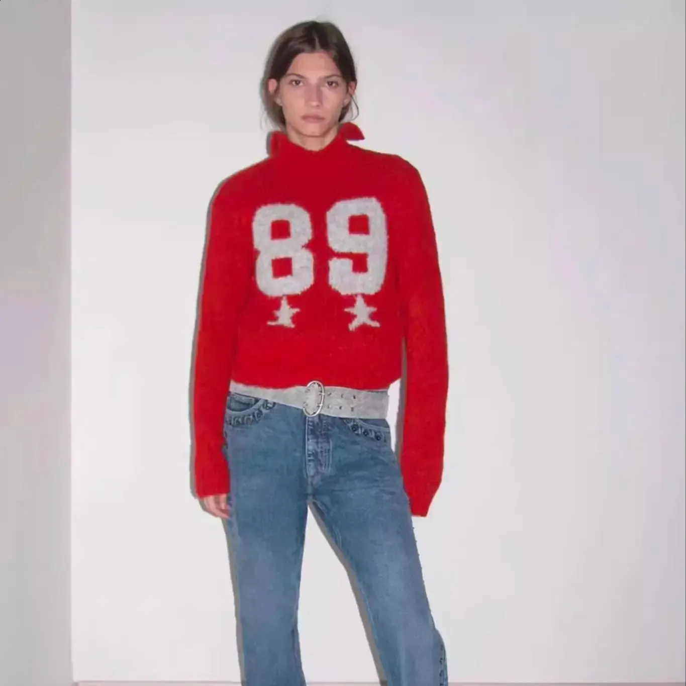 DHgate.com:Womens Red Wool Blend Crochet Lapel Sweater with Letter 