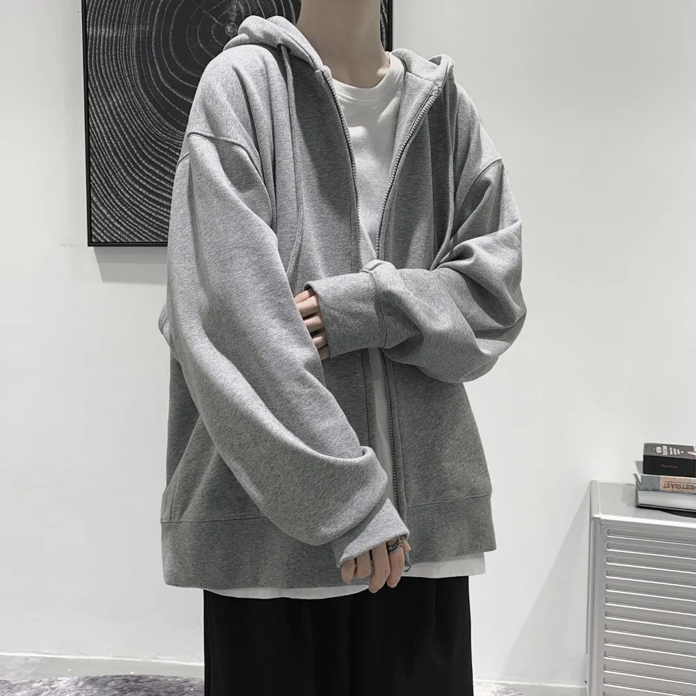 Men's Solid Color Zip Up comfort hoodie - Autumn