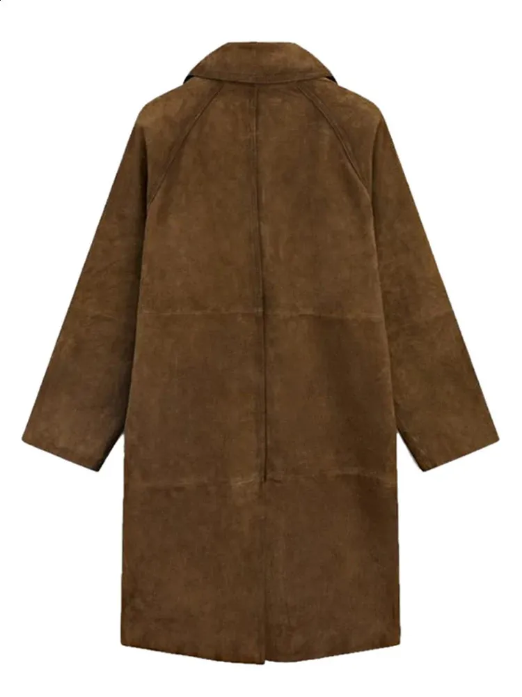 【vintage】suede long coat Faux Suede Jacket Women Long Coat Lapel Collar, Full Sleeve