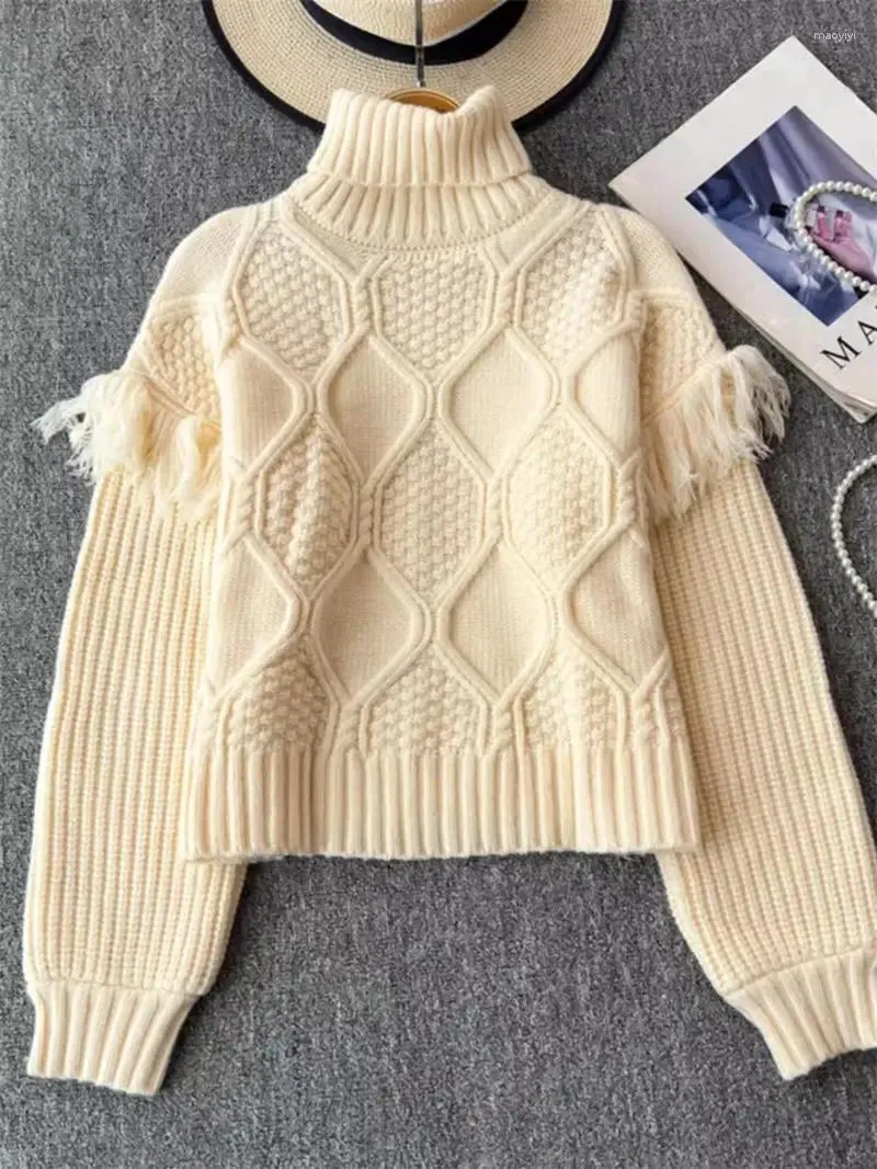 Plush High Neck Cropped Turtleneck Sweater For Women Loose