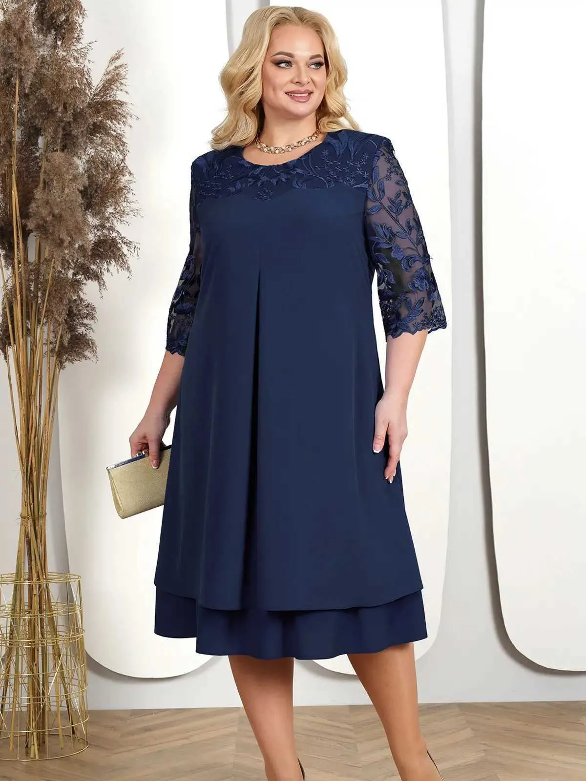 Elegant Half Sleeve Floral Lace Dress for Women Elegant Half Sleeve Floral Lace Dress for Women